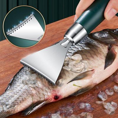 Fish Skin Peeler Stainless Steel Fish Scale Scraper Non-Slip Abs Handle Portable Kitchen Accessories Serrated Skin Scraping