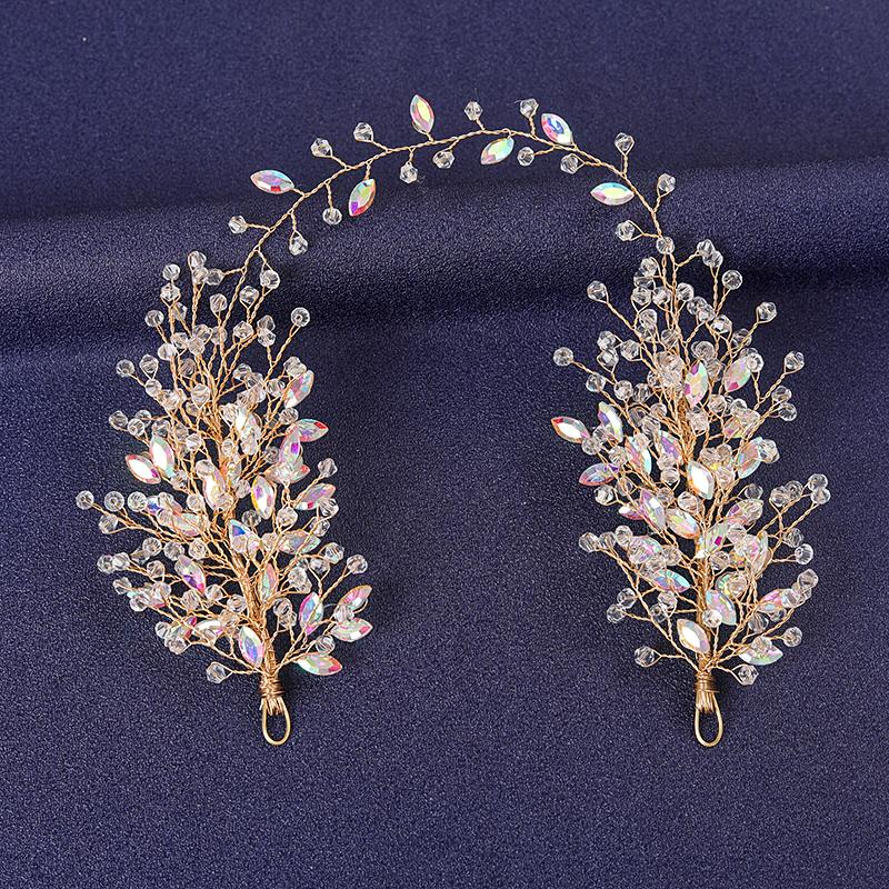 Gold Color Flower Leaf Hairband Tiara For Women Party Crystal Pearl Headband Bridal Wedding Hair Accessories Jewelry Comb Band