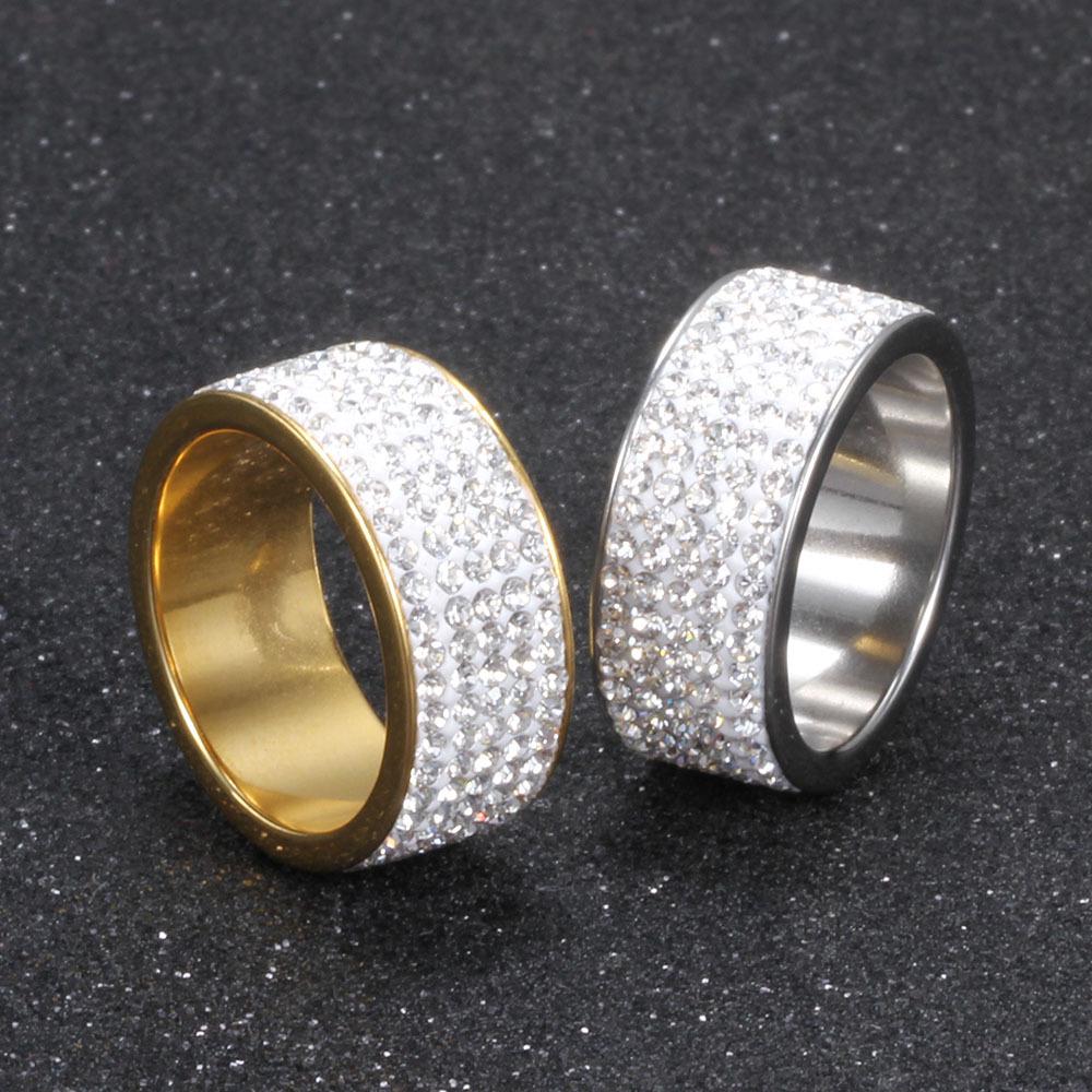 8MM Five-Row Rhinestone Inlaid Ceramic Stainless Steel Ring