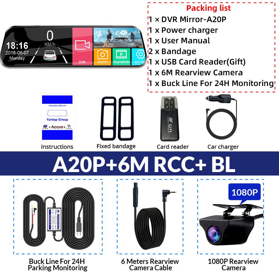 E-ACE 10 Inch Car DVR Mirror Video Recorder 1080P Touch Screen Dashcam For Car AHD Lens Streaming Driving Recorder Dash Camera