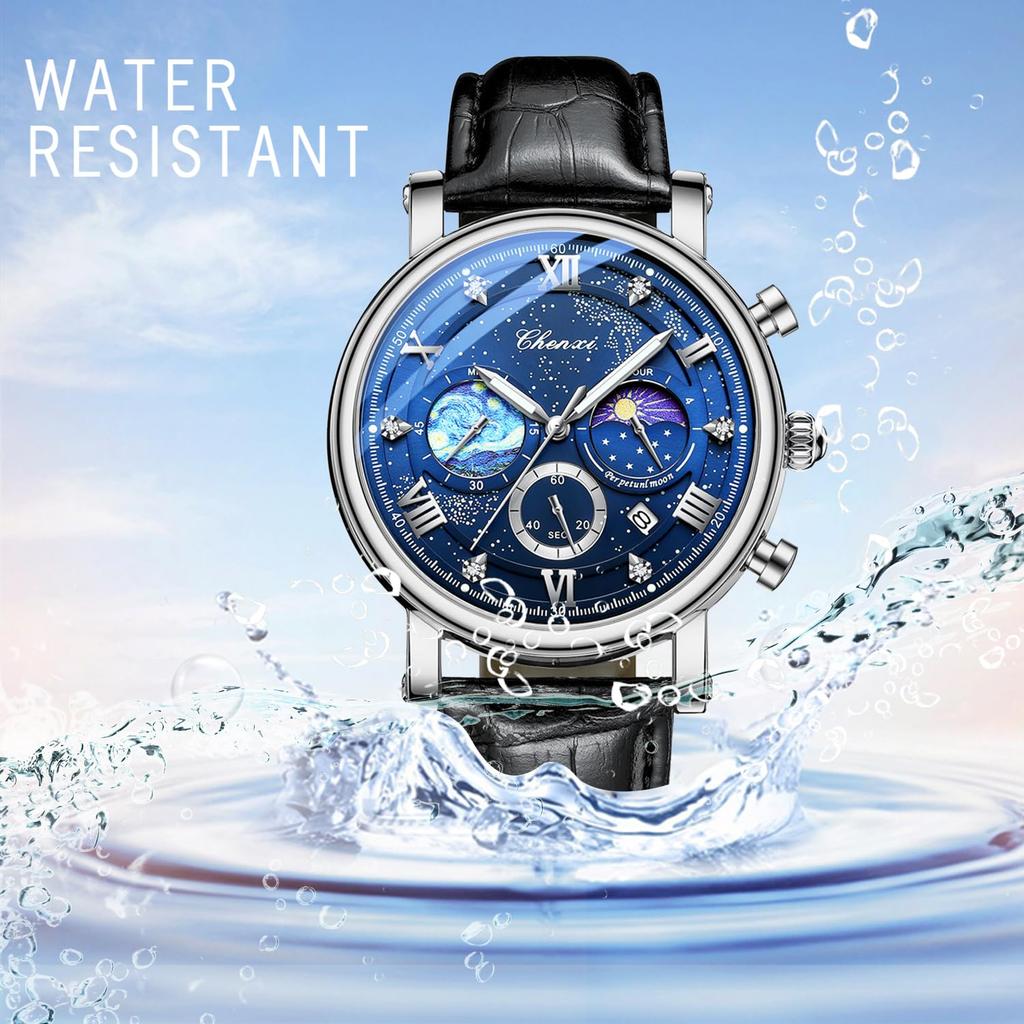 Men's Watch Genuine Leather Strap 3ATM Waterproof black Roman Numerals Analog Display Luminous Calendar Quartz Casual Business Fashion Accessory -