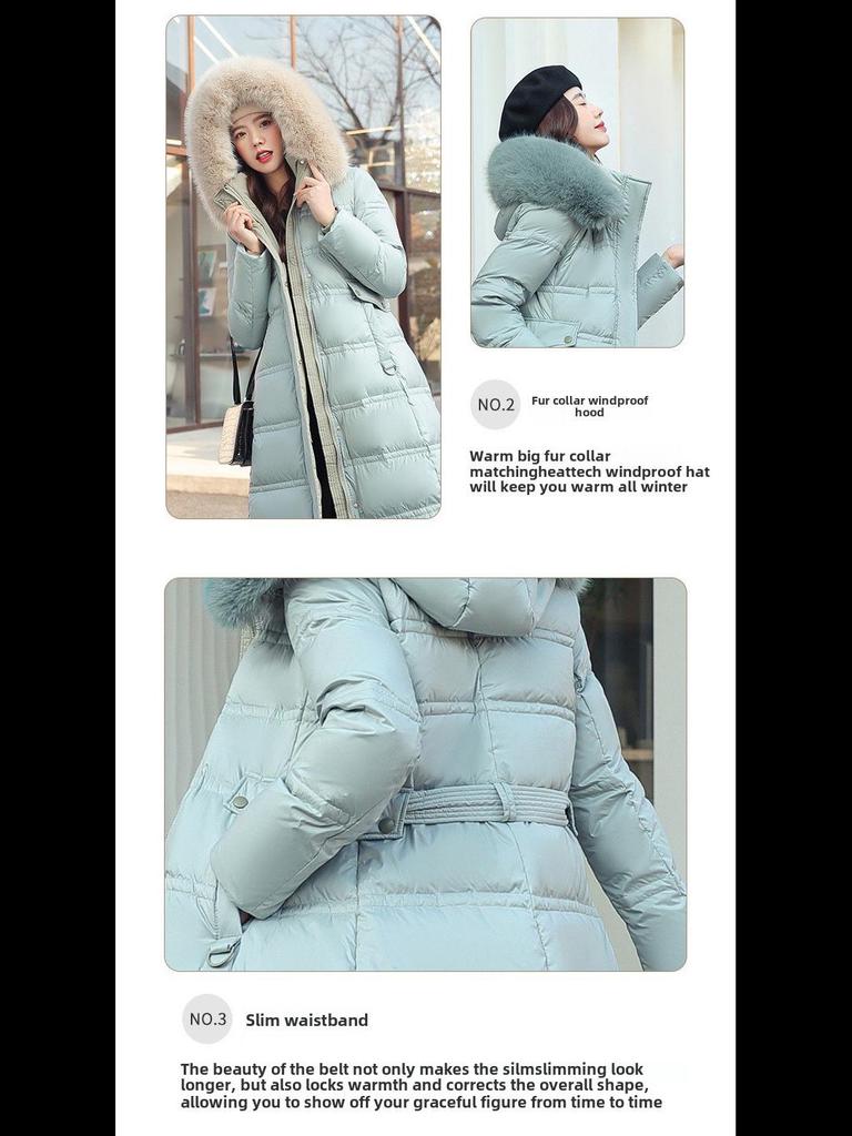 Korean Style Long Winter Cotton Coat with Large Fur Collar for Women – Thick, Loose, Over-Knee Design, Plus Sizes Available.