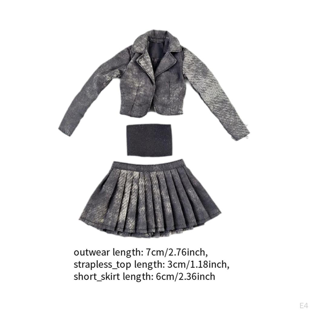 1/6 Scale Short Jacket, Pleated Skirt and Tube Top Set Doll Model Clothes Soft Accessories Trendy