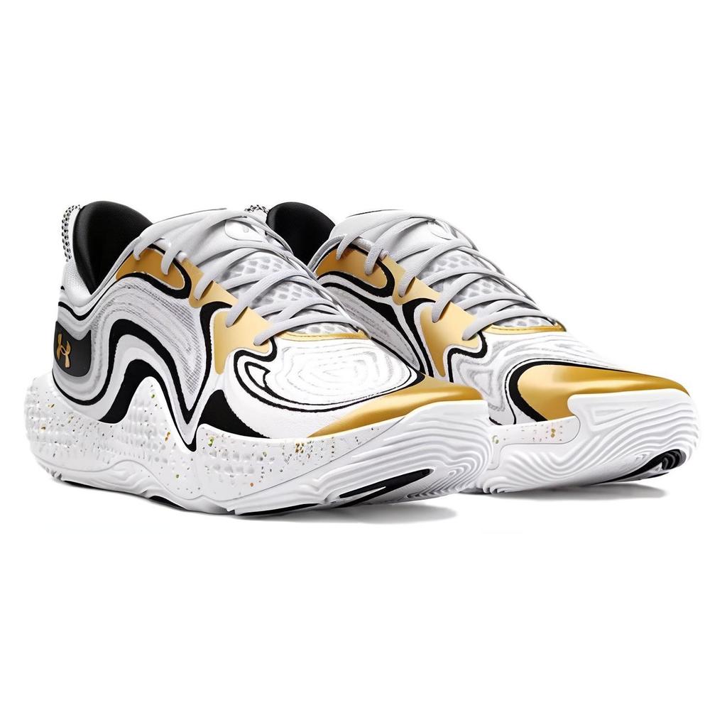 Under Armour Spawn 6 White Metallic Gold Unisex Sneakers Black 3027263-100