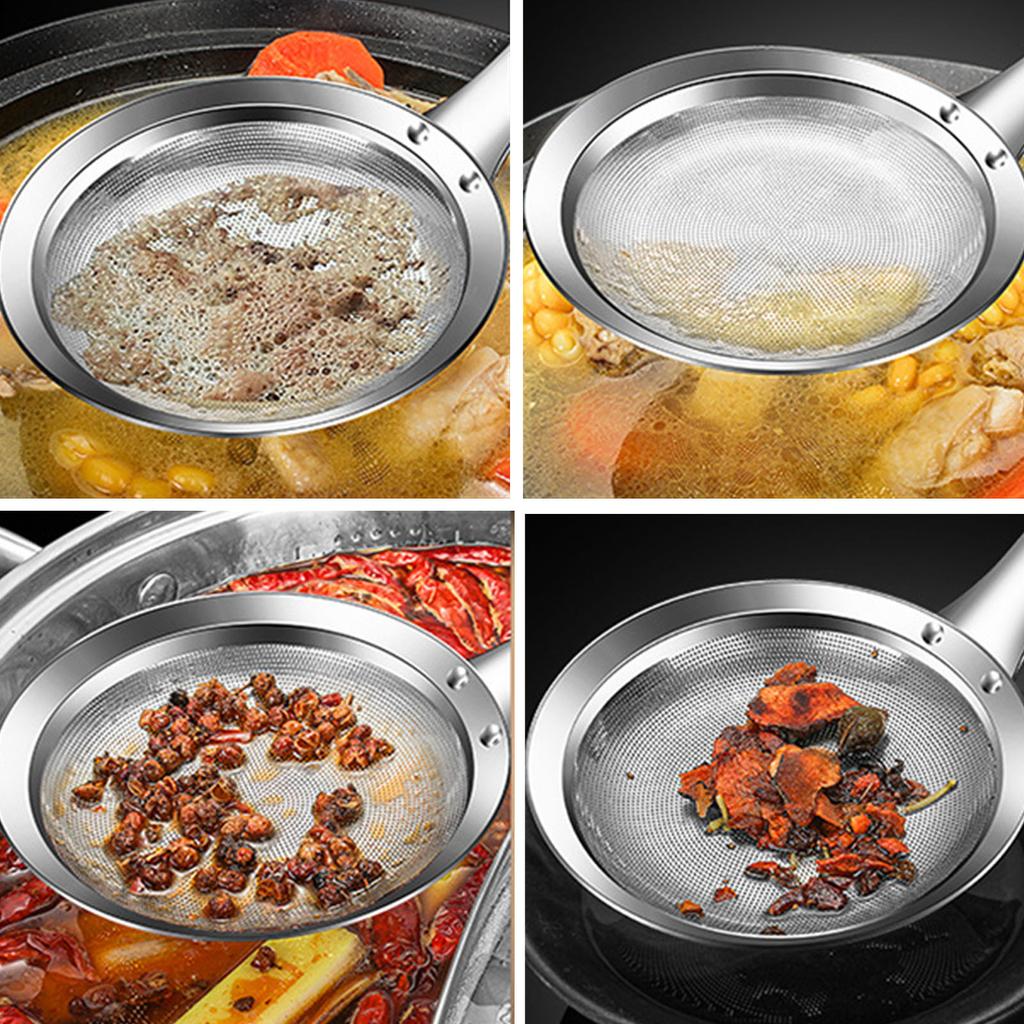 2pcs Stainless Steel Fine Mesh Skimming Spoon Heat Resistant Grease Strainer For Cooking Baking and Liquid Separation