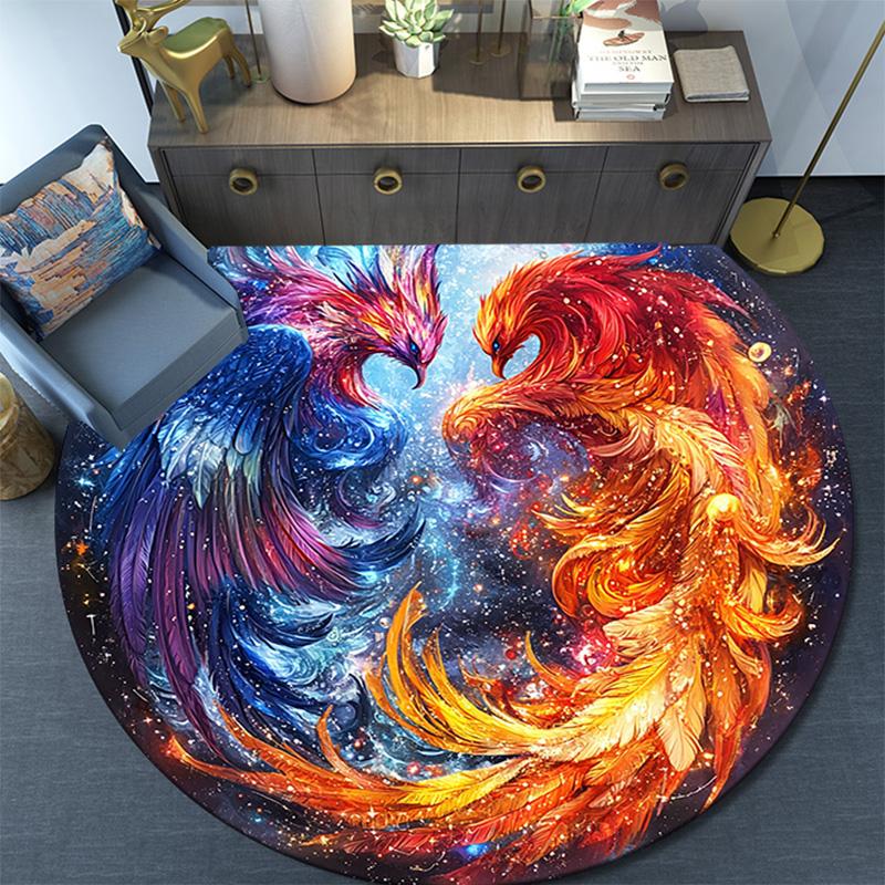 Phoenix Art Round Area Rug,Carpet Rug for Living Room Bedroom Sofa Playroom Decor,Non-slip Floor Mat
