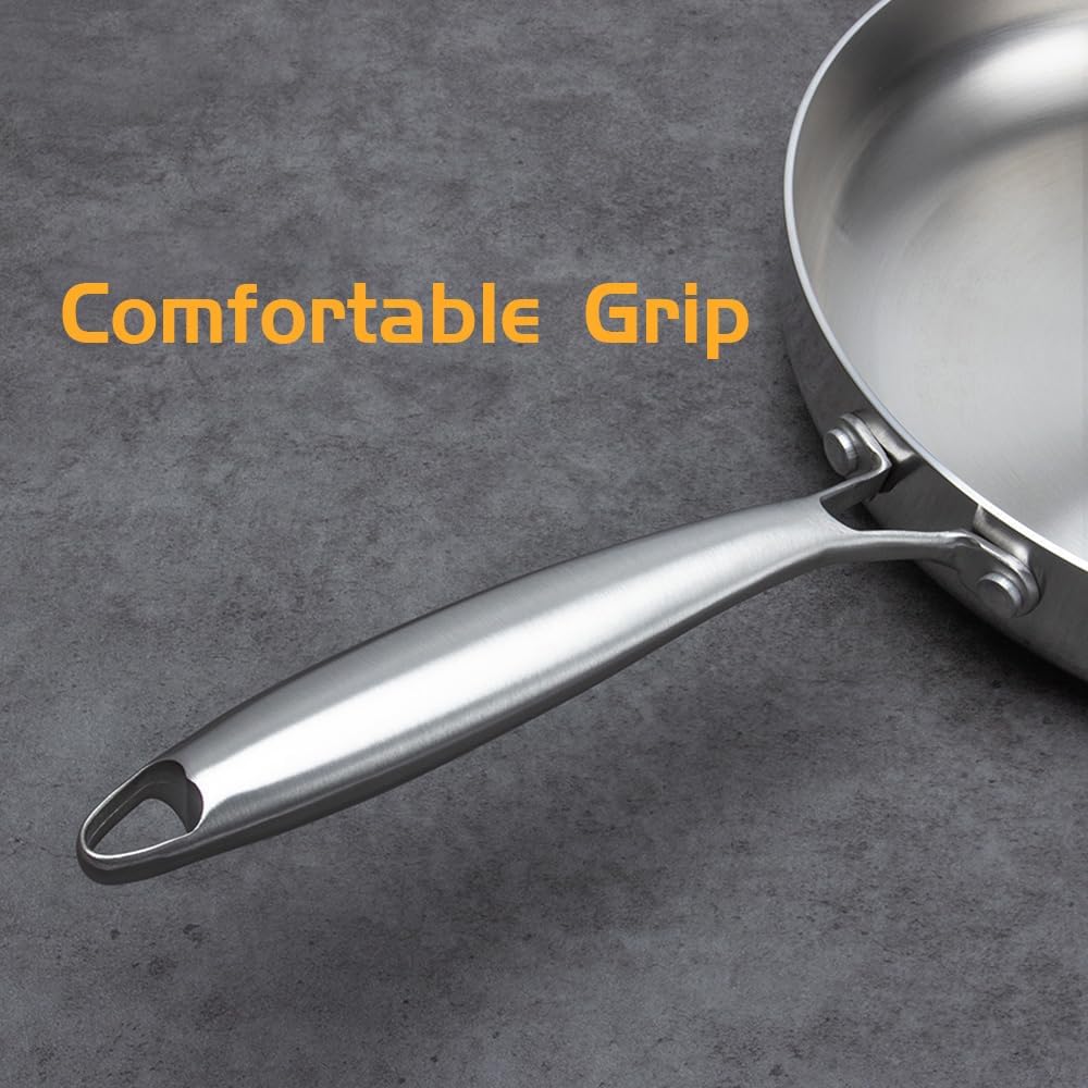 304 Stainless Steel Frying Pan Uncoated NonStick Skillet Steak Pot Kitchen Cookware for Gas & Induction Cooker