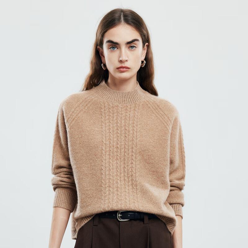 PALUOPO Women's Mock Neck Pure Cashmere Wheat Jacquard Sweater