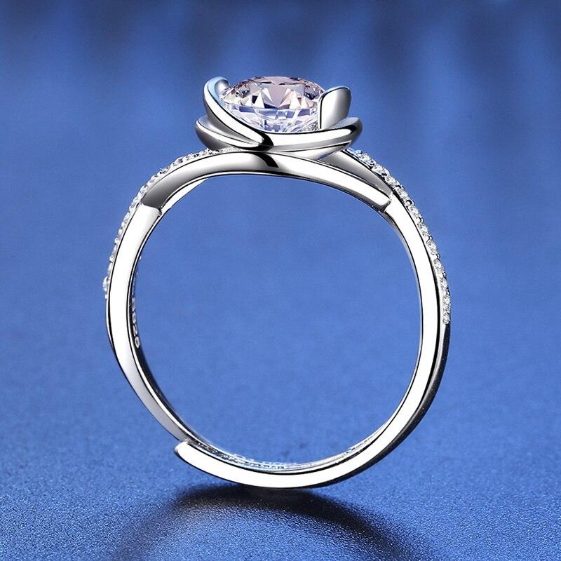 Bague Ringen Anello di Fidanzamento da Donna con Pietra Mosang Love a Croce da Un Carato Oro Puro Argento 925 Gioielli da Matrimonio Misura Regolabile