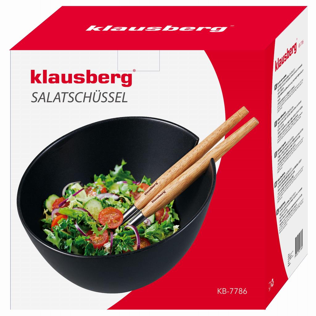 Porcelanowa misa czarna 23cm do sałatek z łyżkami KLAUSBERG KB-7786