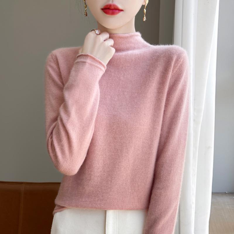 Women's 100% Pure Wool Turtleneck Sweater - Fashionable Autumn/Winter Knitted Cashmere Base Layer Top