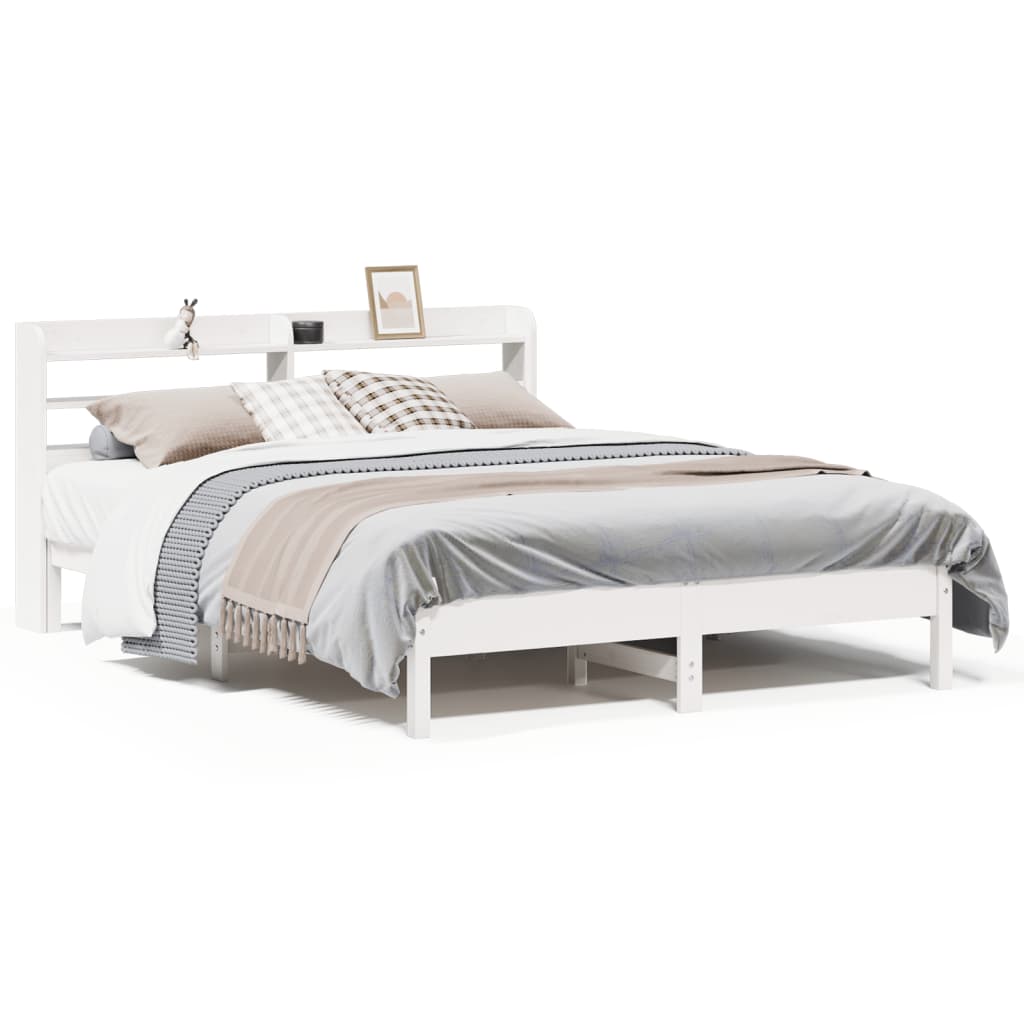 Vidaxl Bed Frame Without Mattress, White, 140X190 Cm, Solid Pine Wood