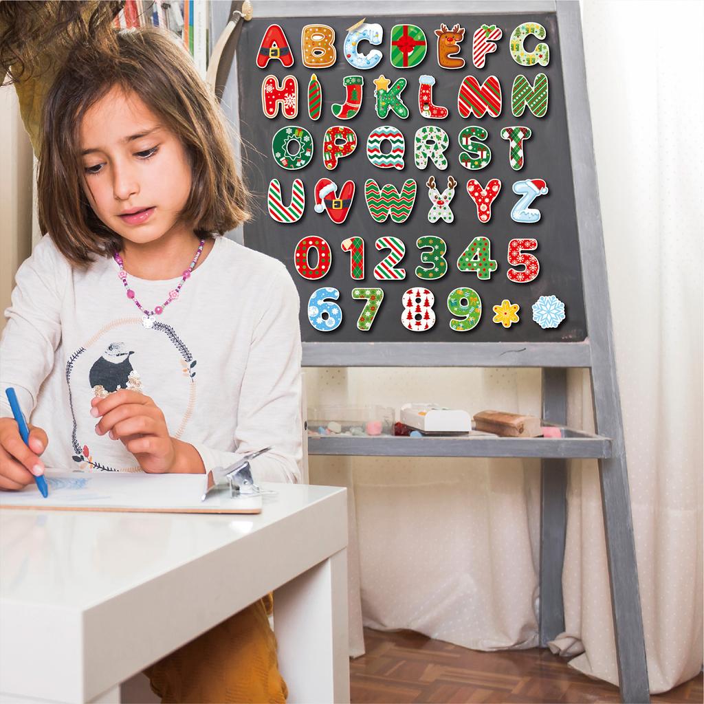 DIY Weihnachts-Buchstaben Kühlschrankmagnete, Buchstaben Magnetaufkleber, Pädagogische Lehrmittel für Kinder, Weihnachts-Dekorationsaufkleber-Set (38 Stück)