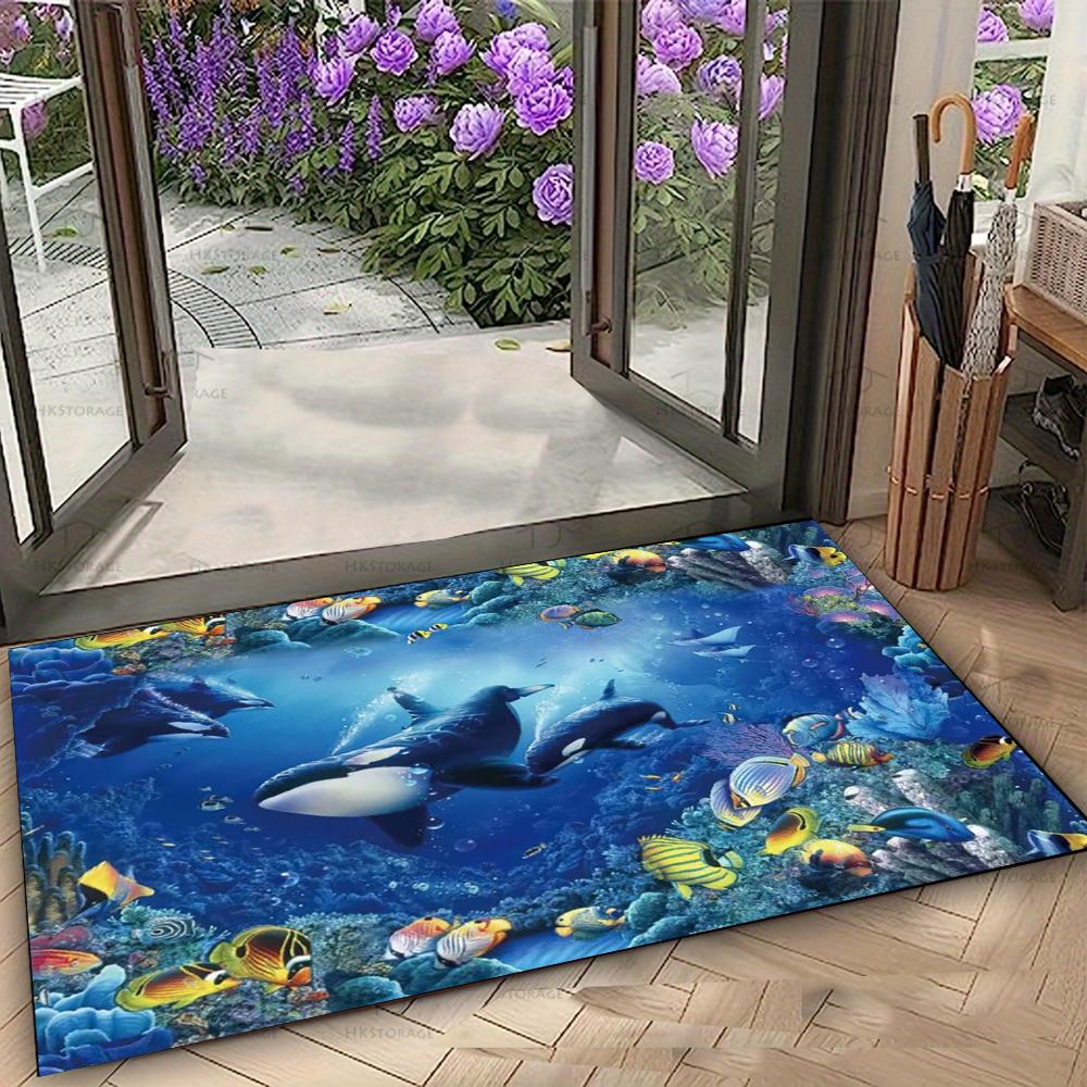 Lebendiger Meeresleben Fußmatte mit Meeresschildkröten und tropischen Fischen Rutschfester Boden Teppich für Eingang Heim Dekorative Matte