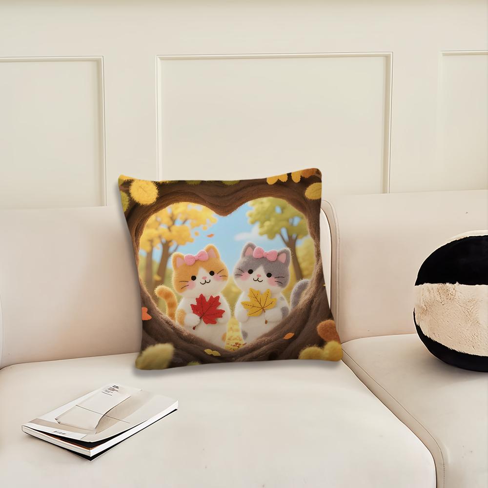 Cartoon Kitten Autumn Cute cushion cover Pillow Cover Decoration Room Home Sofa living Office Car Nordic Simplicity