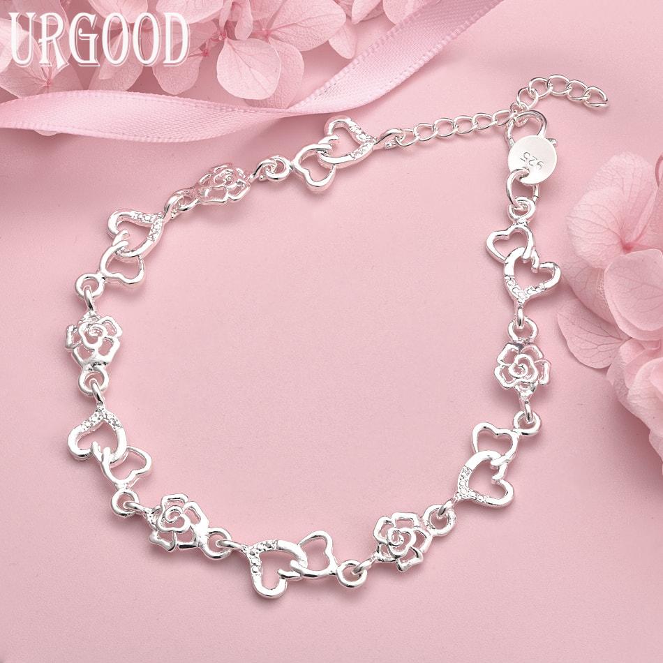 

Браслет из стерлингового серебра 925 пробы с двойным сердцем, подарок, свадебное украшение 20cm