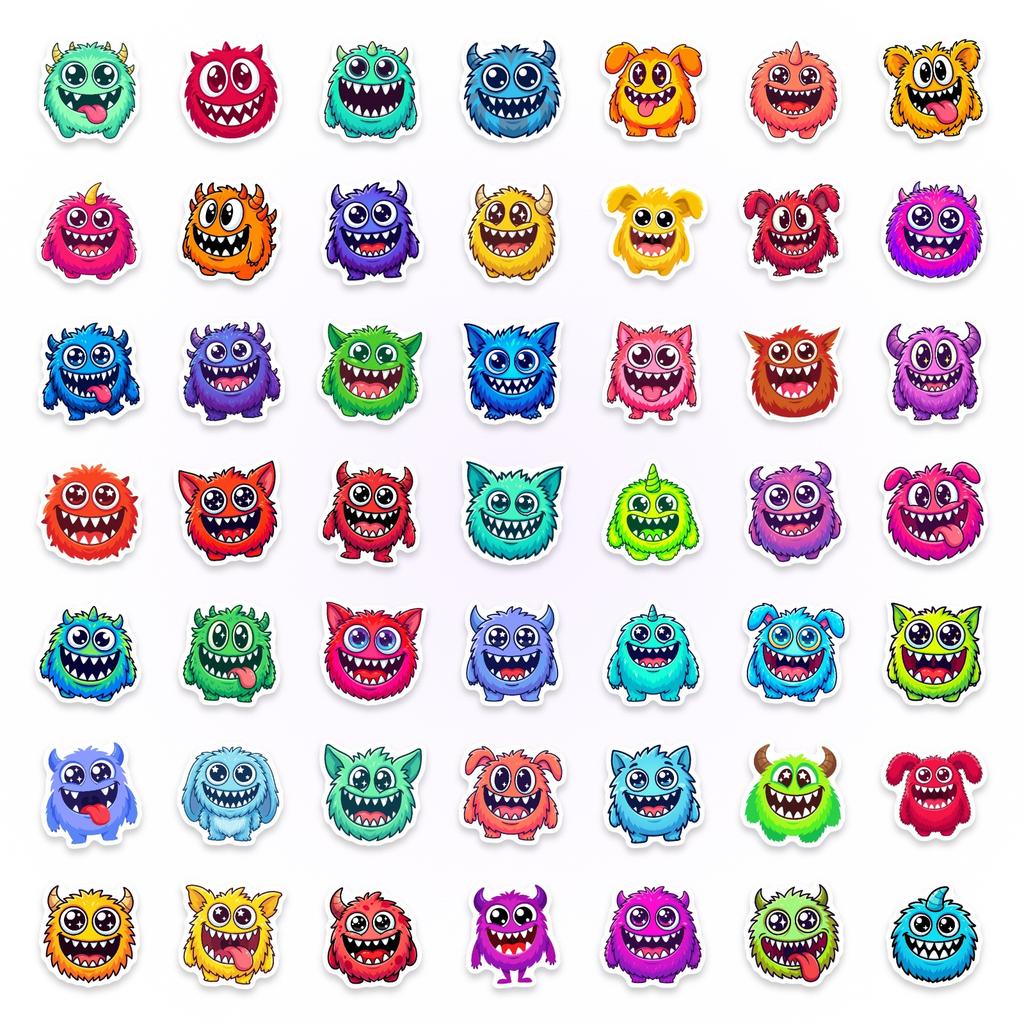 50 Cute Cartoon Monster Stickers Waterproof Hand Account Decorative Stickers Children'S Fun Stickers Creative Graffiti Stickers