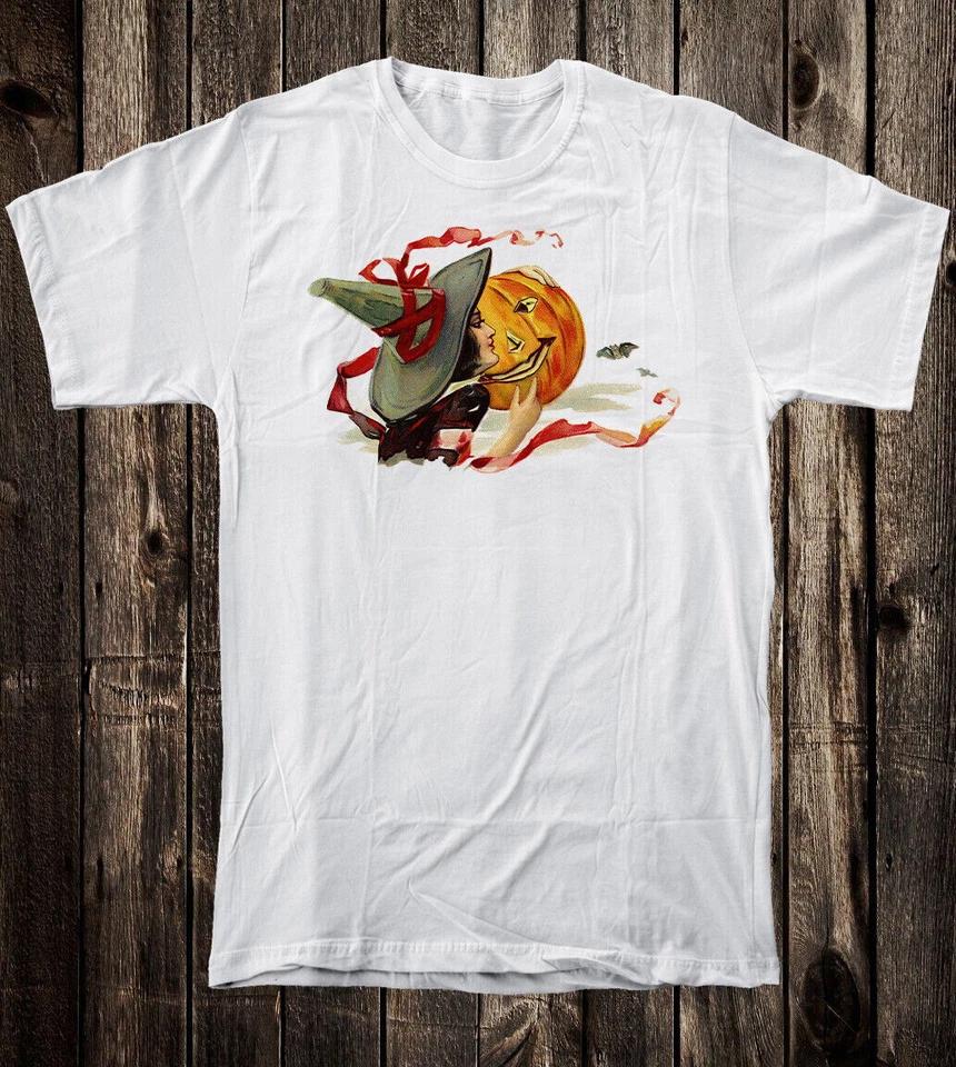 

Retro Vintage Style Halloween tee T Shirt Jacko O Lantern and Witch 4XL