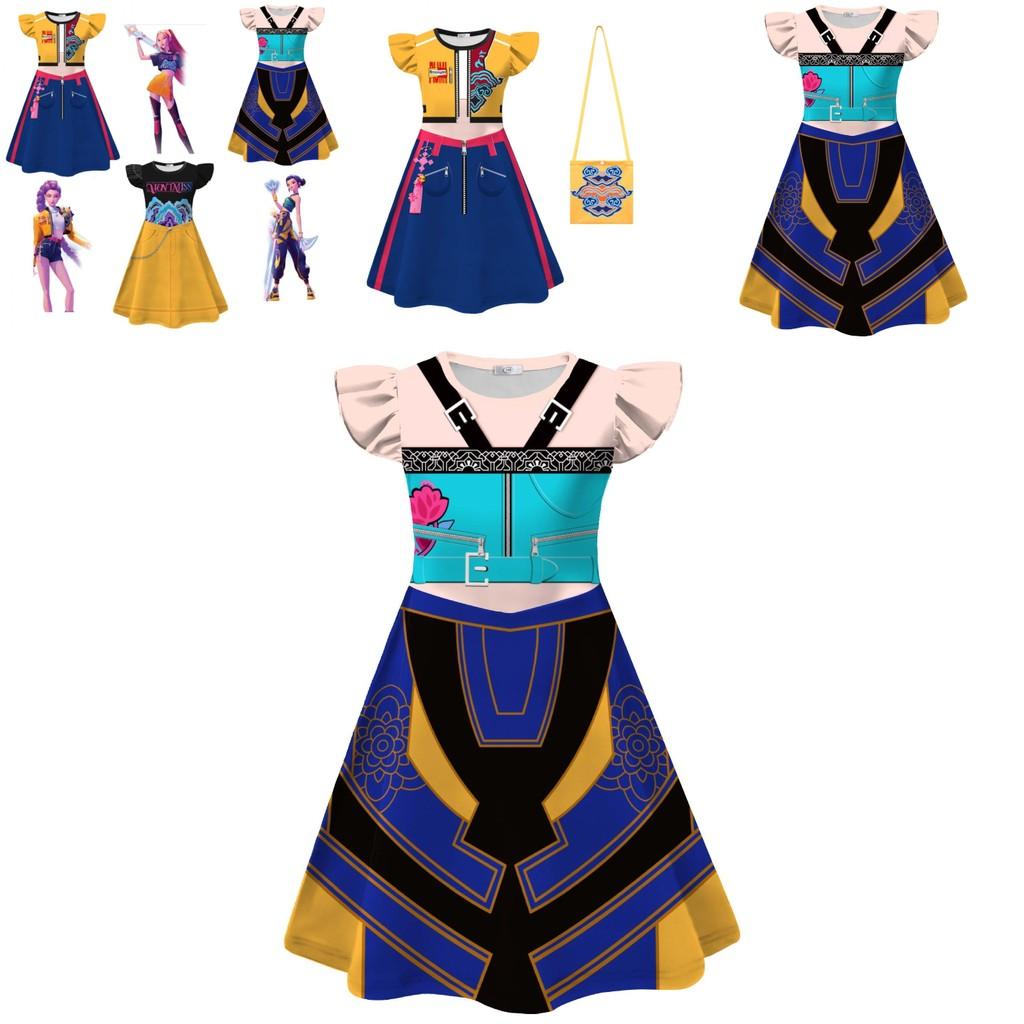 Kpop Demon Hunters Girl Dress With Cartoon Pleated Fabric For Children 110-160cm