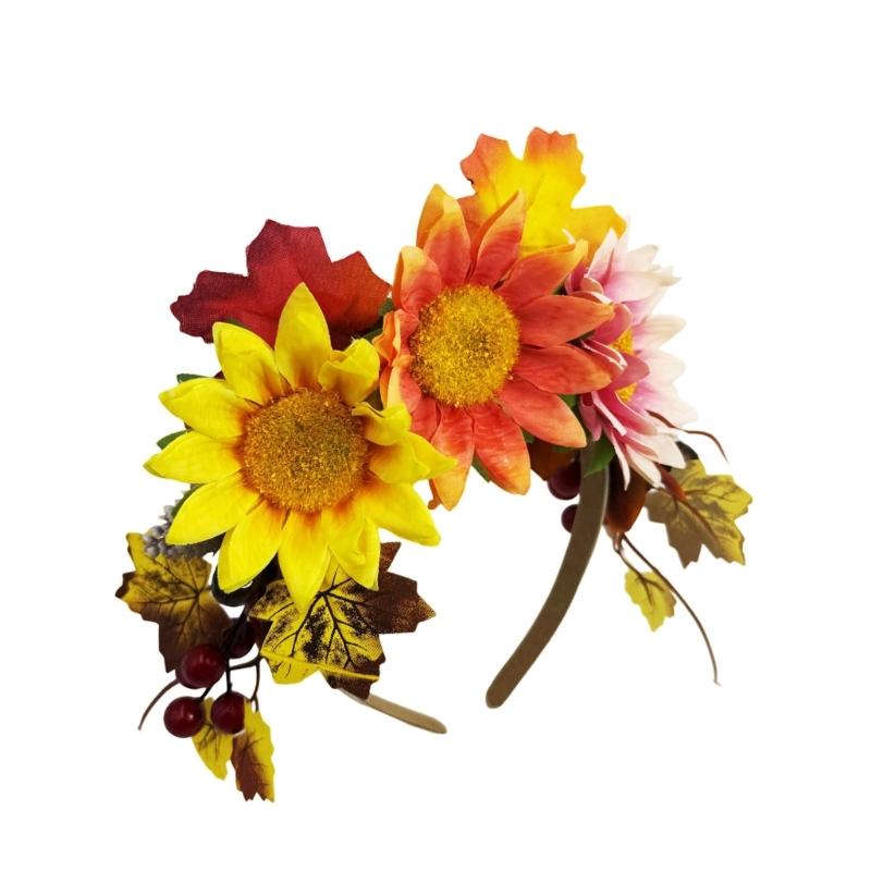 Autumn Flower Headband with Fabric Band Base, Easy Wear Hair Accessory for Harvest Gatherings, Photos, and Parties