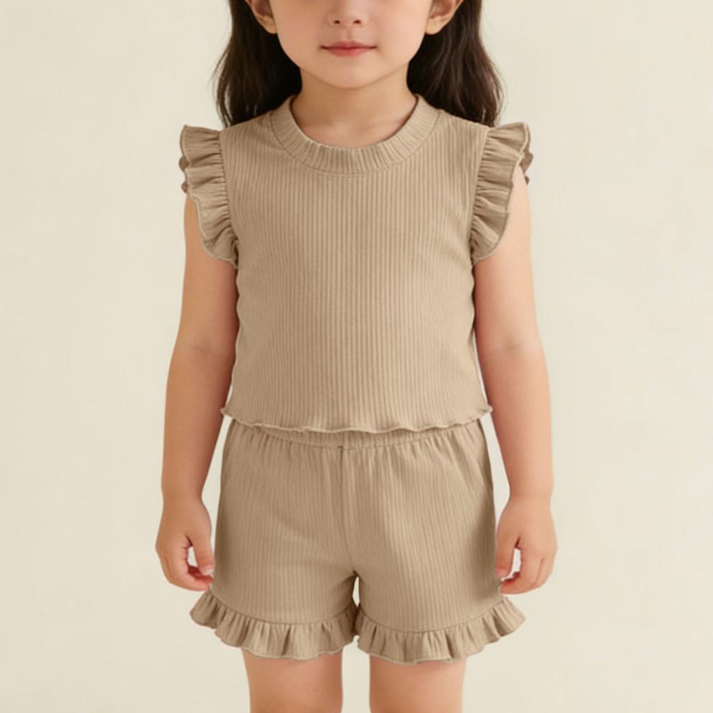 Children's Sweet Set Cute Vest Shorts Girls Sleeveless Casual Two-Piece Set