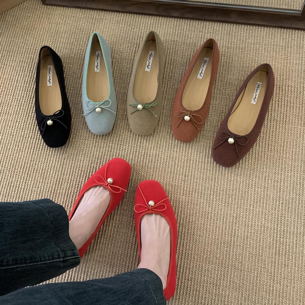 French red flat-bottomed bow single shoes women's shoes 2025 new autumn retro evening breeze gentle Doudou floating shoes