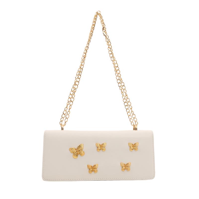 

2024 Модная сумка-багет в стиле мори с заклепками и бабочками, кроссбоди для женщин белый