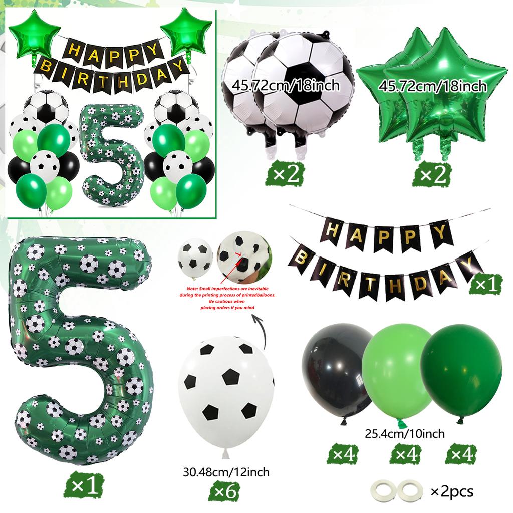 Football Number Balloon Set 0-9 Pentagram Balloons Happy Birthday Banner for Football Themed Birthday Party Decoration
