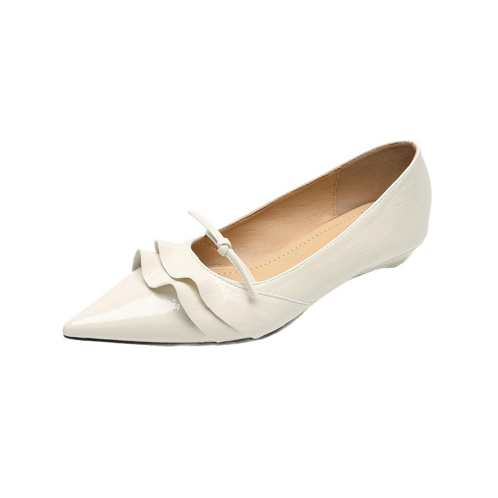 Retro Lotusblattspitze spitzer Zeh flacher Ausschnitt Ein-Riemen Mary Jane Schuhe Design Nische lässig vielseitig Pendlerschuhe
