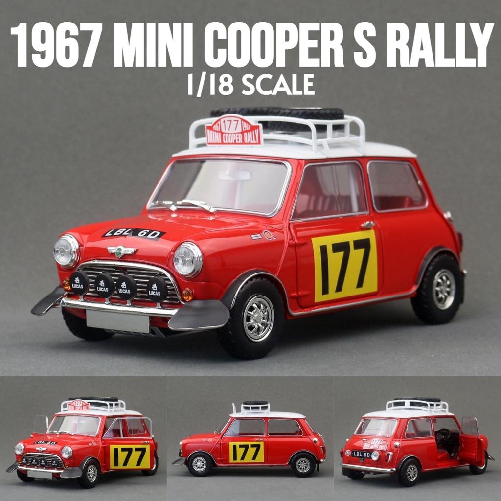 1/18 Mini Cooper Rallye 1967 Monte Carlo Rennen Diecast Legierung Spielzeugauto Fahrzeugmodell Freilauf Räder Sammlung Geschenk für Kinder Jungen