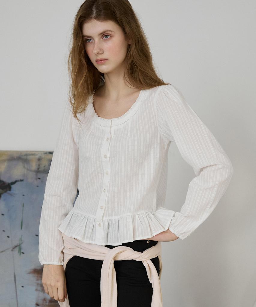 LETTER FROM MOON Notney Round Neck Frill Blouse (Ivory)