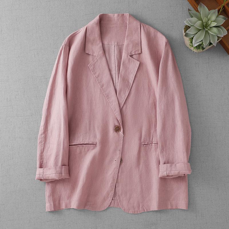 

Women s 2025 French Retro Cotton Linen Lightweight Sun Protection Oversized Blazer Jacket Medium розовый