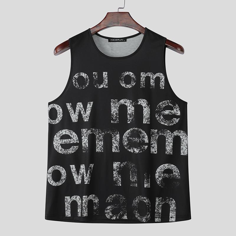 

INCERUN Summer Sleeveless Round Neck Print Casual Loose Tank Tops XL чорний