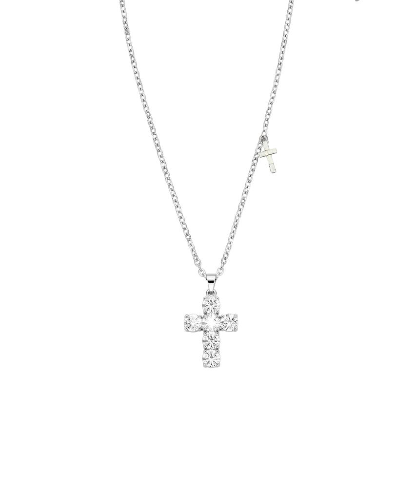 Pasion Crystal Cross Slide Necklace_White