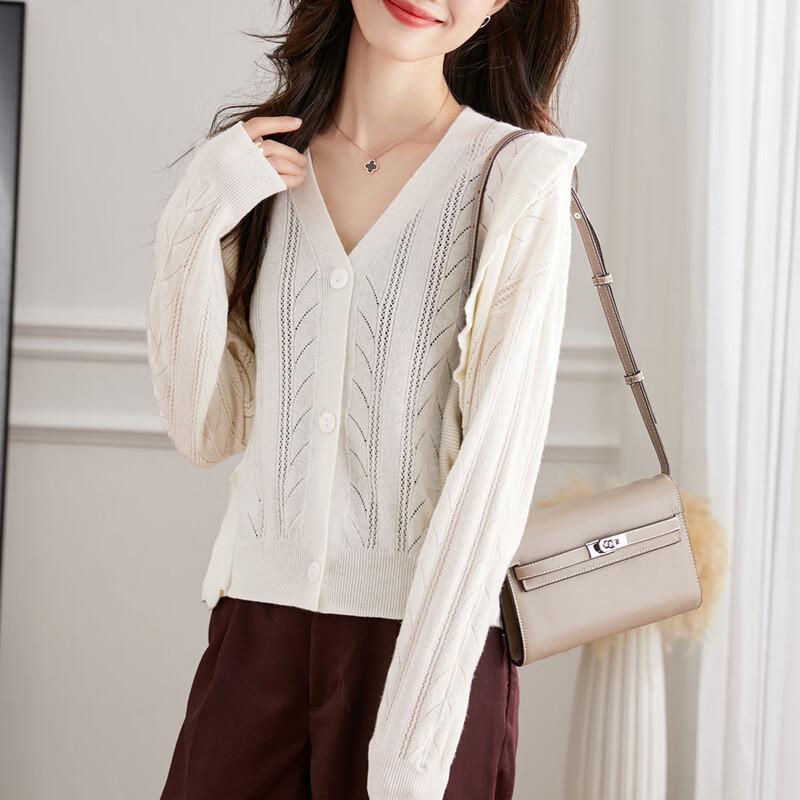 Women's 100% Wool V-Neck Cable Knit Cardigan