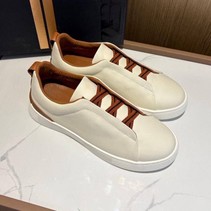 Mens Genuine Leather Slip-On Casual Sneakers With Elastic Band Comfortable Breathable Low-Top Flat Shoes