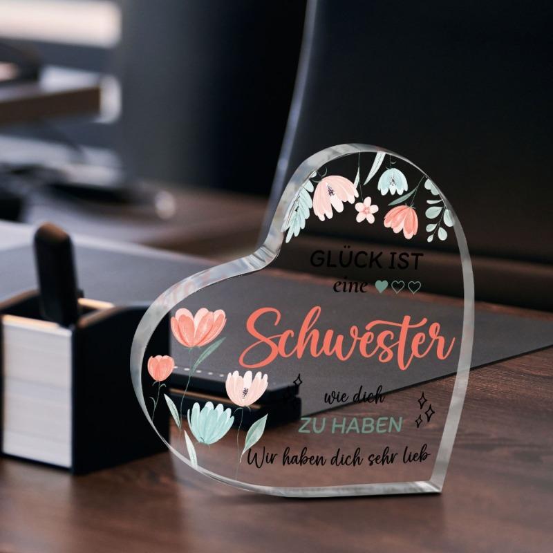 2D Flat Heart Keepsake Acrylic Decorative Plaque,Sister's Gift-Inspirational BirthdaySurprise From A Loving Sister,Home Desk Living Acrylic Decoration