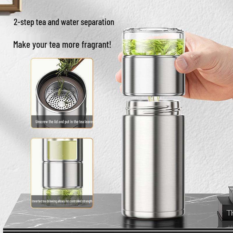 "Portable 316 Stainless Steel Tea Separator Thermos Cup - Unisex Design, Ideal for Tea Brewing and Gifting."
