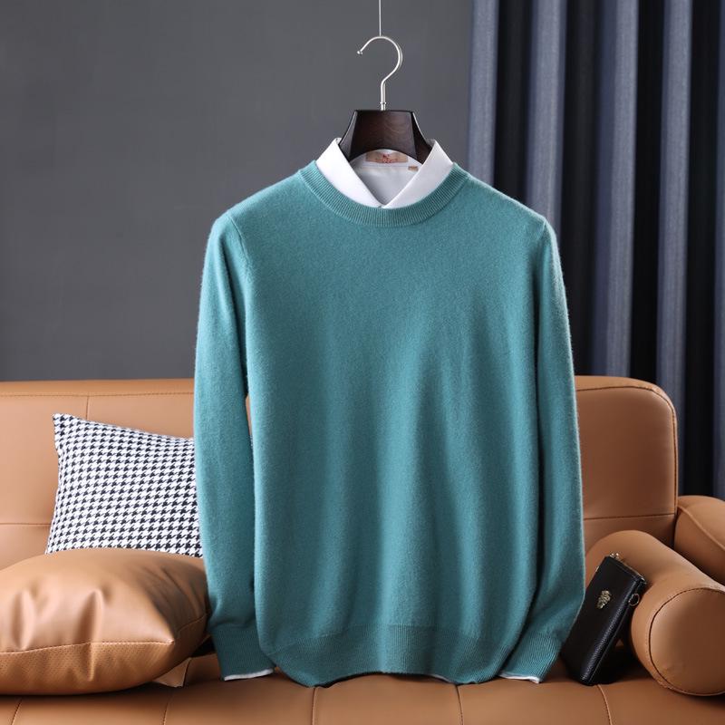 Men's Casual Autumn & Winter 100% Pure Wool V-Neck Loose Knit Sweater