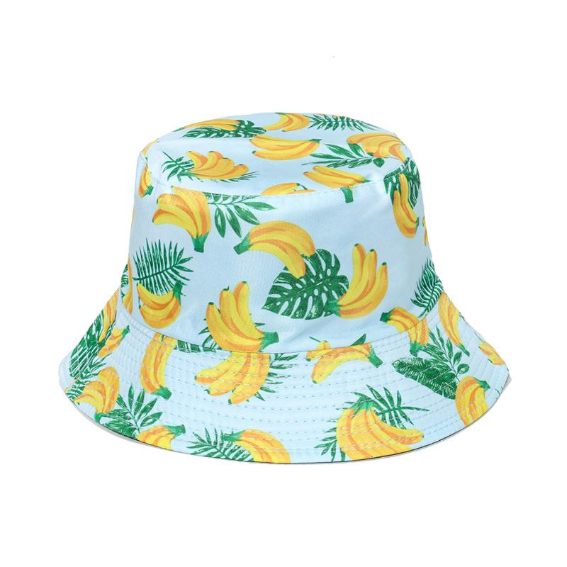 Unisex Vegetables Fruits Print Bucket Hats For Women Girls Summer Double-Sided Foldable Panama Sun Hat Fruit Bob Fisherman Caps