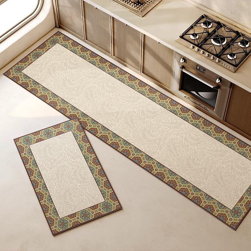 Kitchen Floor Mat Plant Pattern Waterproof Oil-proof Carpet PVC Leather Non-slip Foot Mats Long Strip Light Luxury High-end Rug