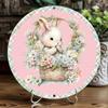 Vintage Metal Wall Art Bunny with Wreath Rustic Home Decor