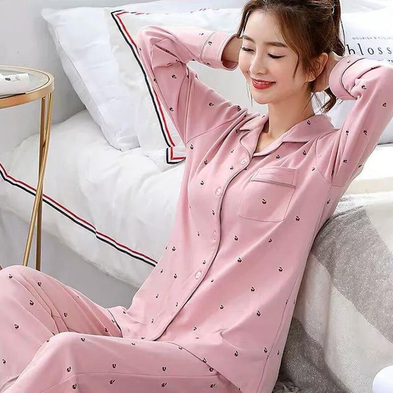 Pigiama di Cotone Femminile Primavera Autunno Taglia Grande Manica Lunga Indossare Versione Coreana Carino Cotone Tuta da Casa Pigiama da Donna Set