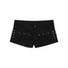 Shorts di Jeans Neri a Vita Bassa con Borchie Y2K da Donna Bodycon Sexy Bottoms Hot Girl con Cintura Decorativa Subcultura Streetwear Outfit Estivo Quotidiano Alla Moda