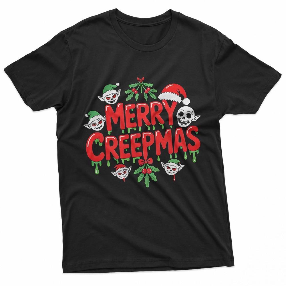 Merry Creepmas Funny Horror Christmas Elf Design TShirt Unisex T-Shirt M