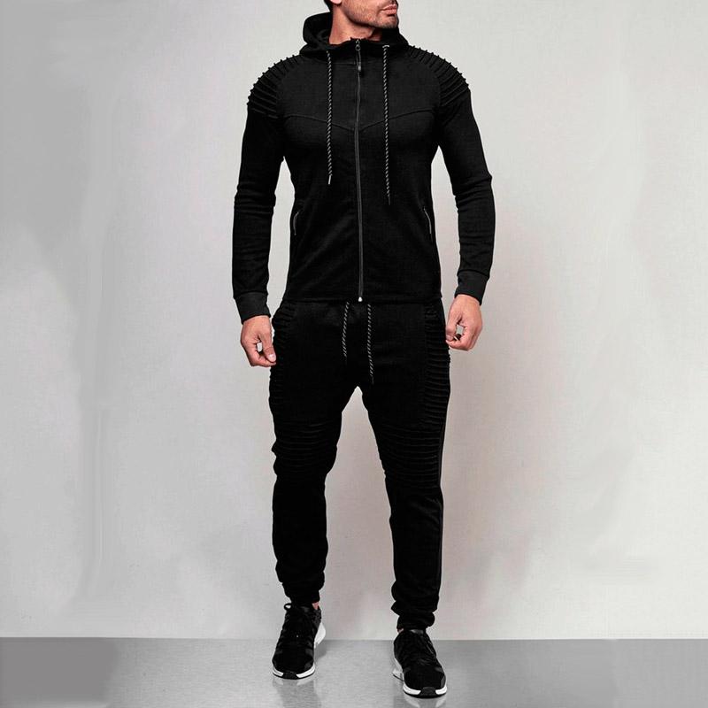 

Мужские спортивные костюмы Спортивная одежда на открытом воздухе Костюмы Однотонный комплект Топ + брюки Мужские комплекты из 2 предметов M чёрный