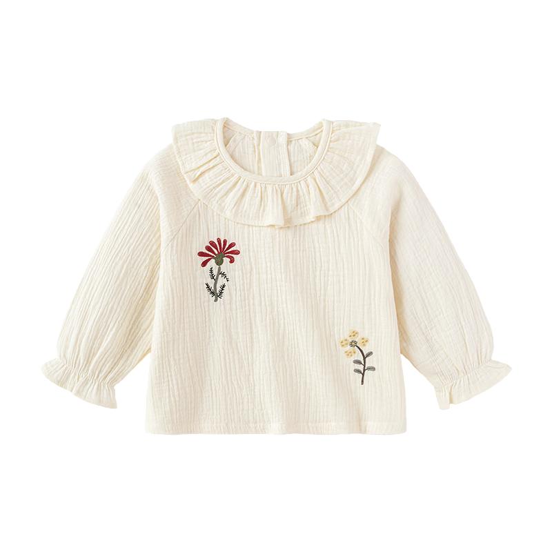 Babylove Girls  Floral Ruffle Collar Long-Sleeve Cotton Top 120