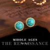 Round Turquoise Zircon Stud Earrings Vintage French Earrings Ear Jewelry