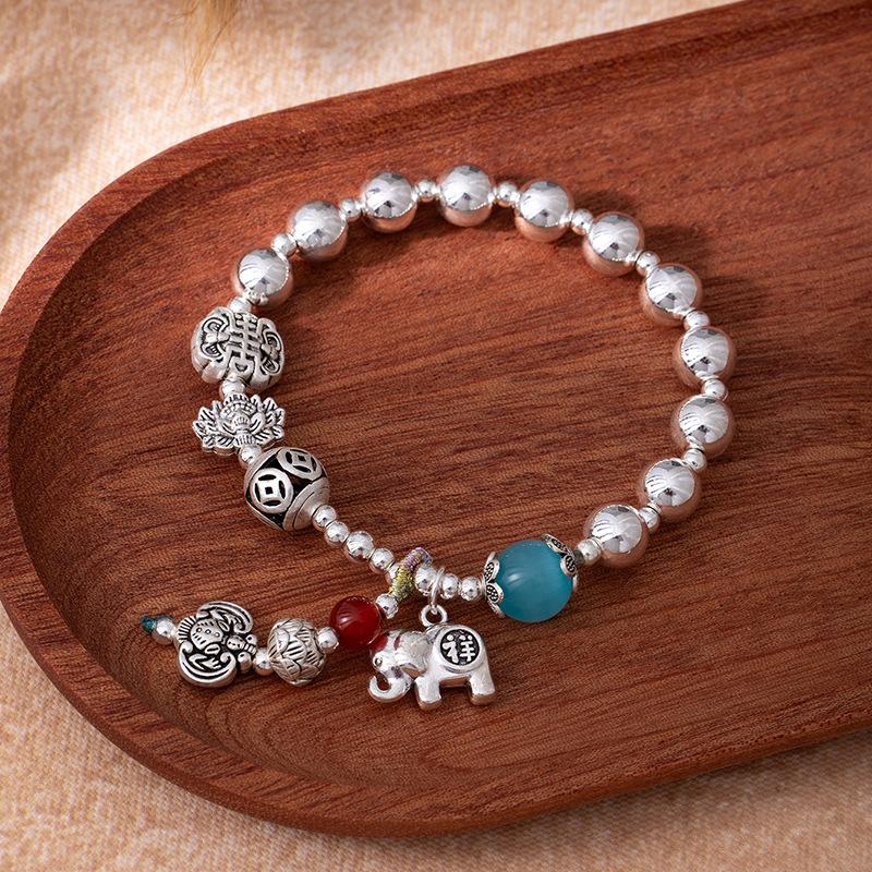 Retro Chinese Style All The Best Bracelet Women'S Ping An Brand Lucky Bag Imitation Silver Bracelet New Chinese Merchandise Jewelry