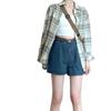 Women's Retro Plaid Long Sleeve Shirt Jacket - French Linen Cotton for Spring and Autumn